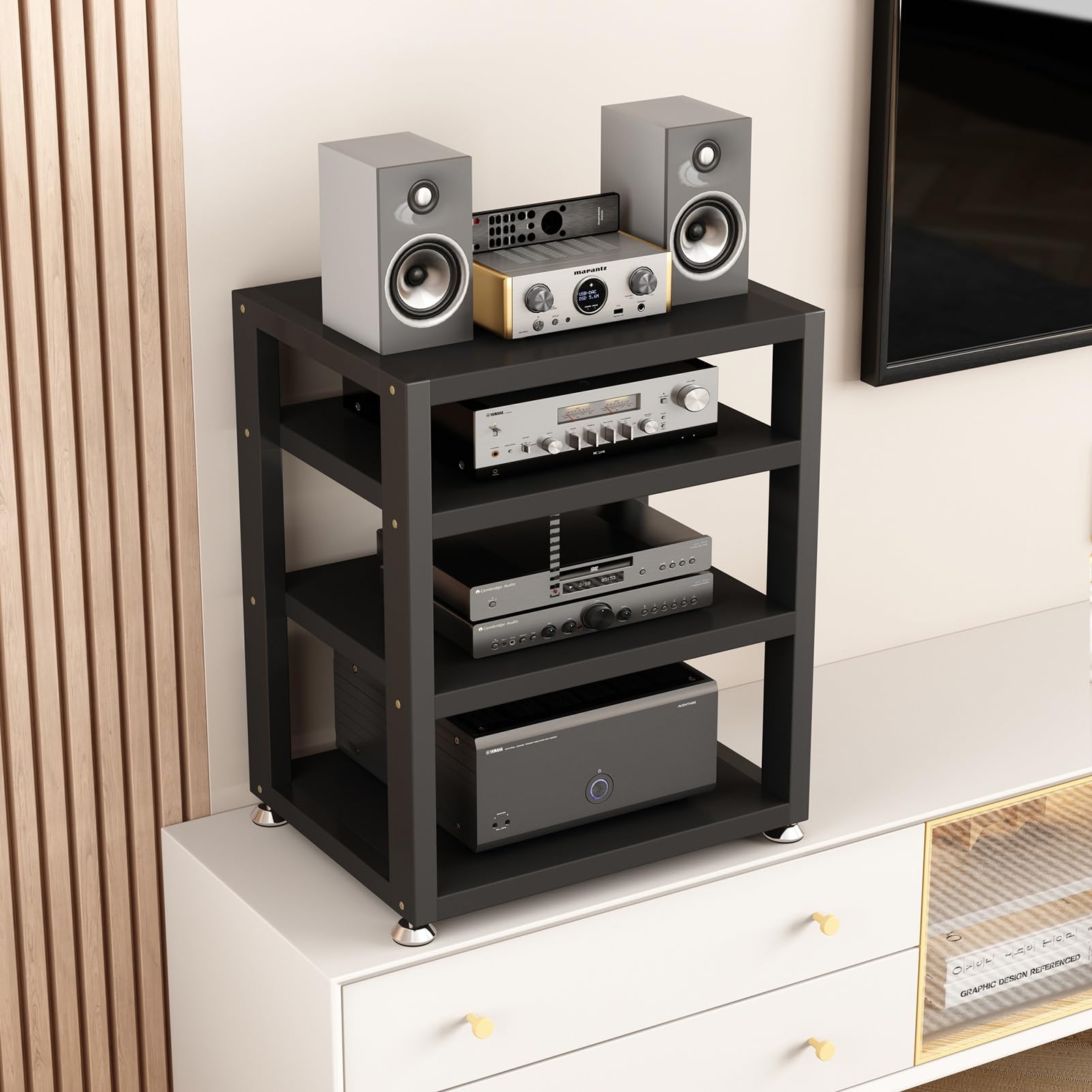 XingLi 3/4-Tier AV Media Stand, Video Component Cabinet Stereo Stand, CD Player Stand, Stereo Component Storage Cabinet, Perfect for Gaming, Recording Room(Color:B,Size:4 Tier - 40x35x55cm)
