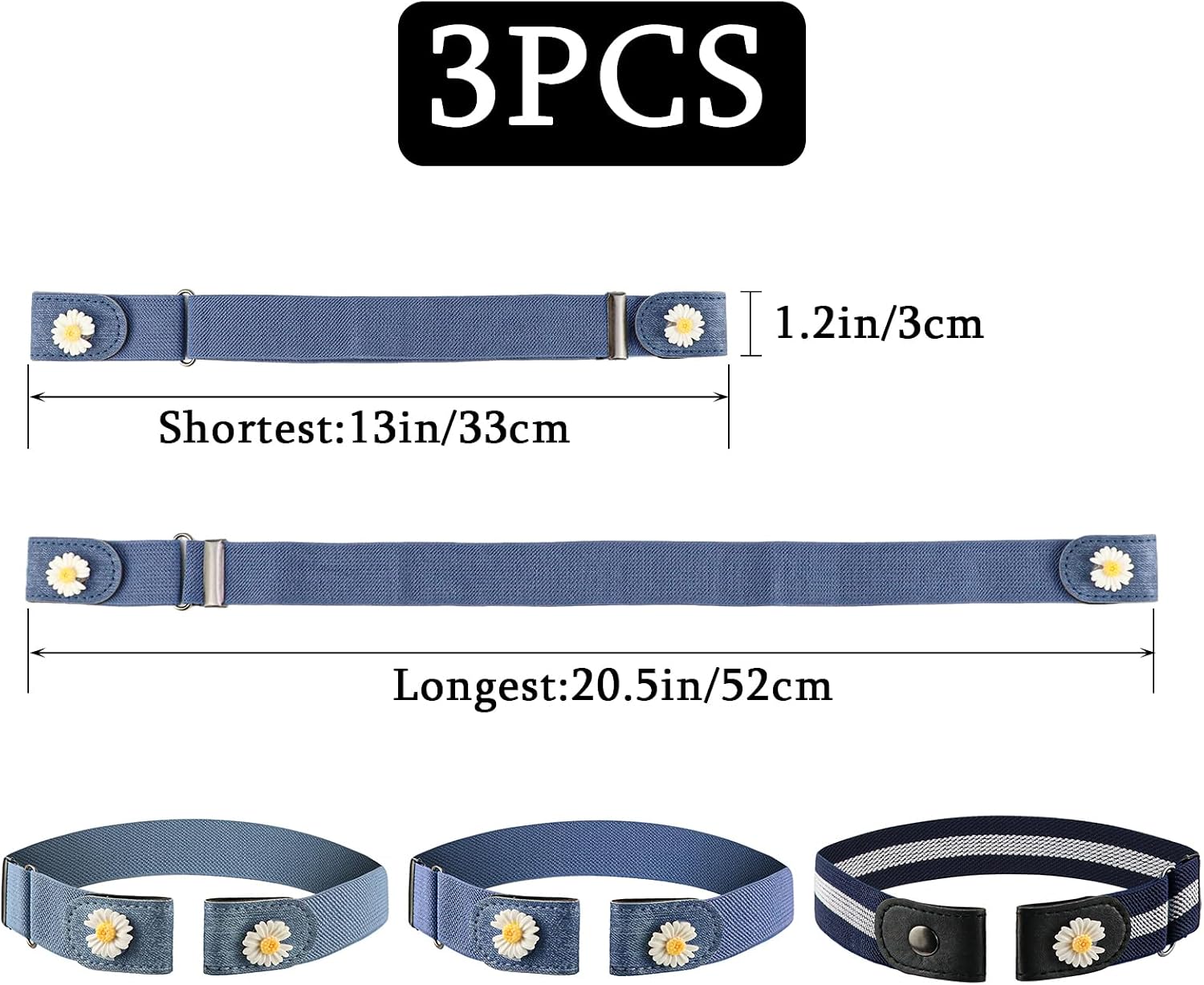 3 Pcs No Buckle Stretch Belts for Toddler, 3 Colors Adjustable Elastic Stretch Buckle Belts for Girls Boys