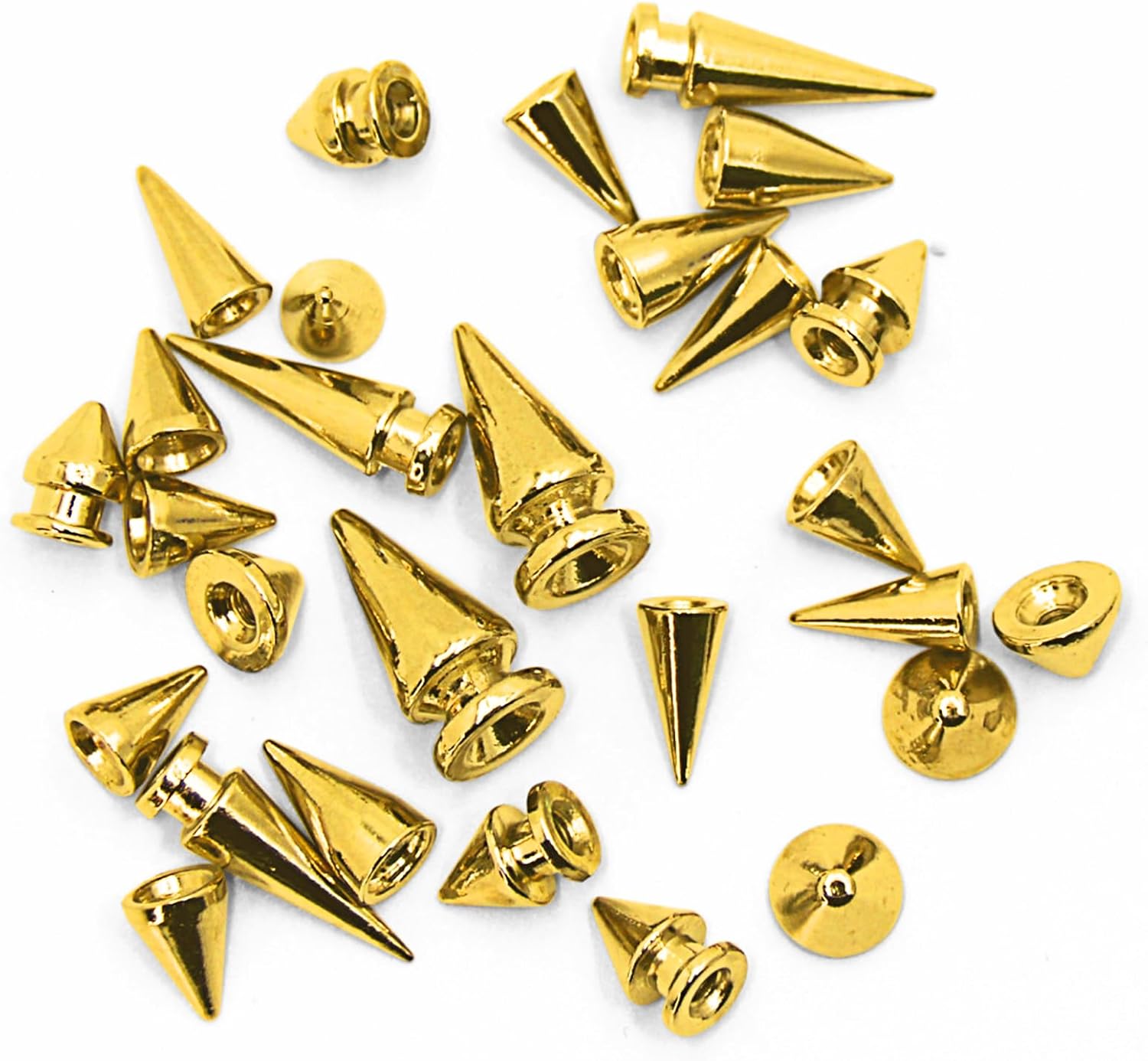 Rckcu 354 Pcs Punk Spikes and Studs Kit, 8 Sizes Metal Cone Spike Studs Rivets for Clothing, Leather Jackets, Belts, Shoes, Bags, DIY Punk Crafts (Gold) - Image 4