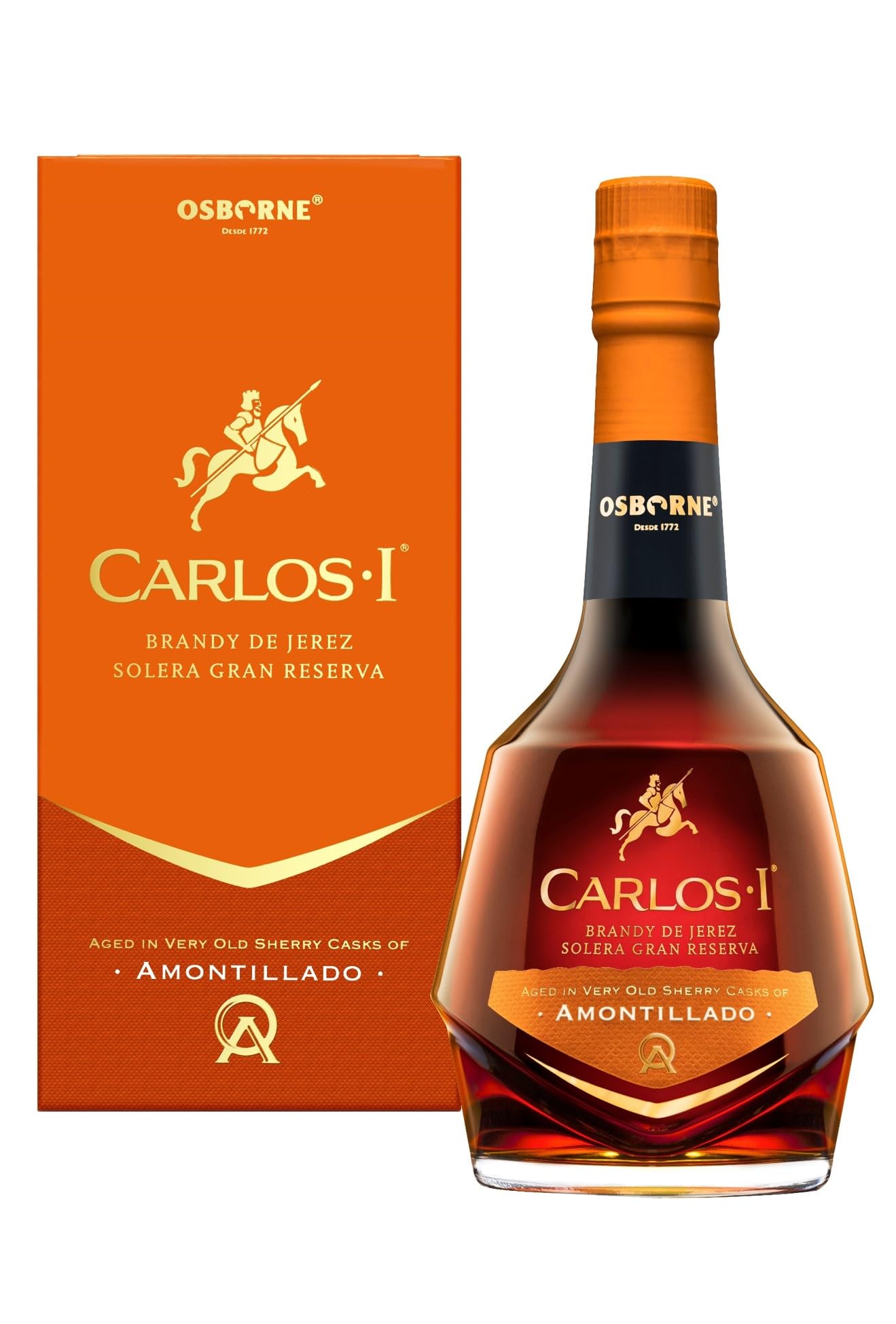 Carlos I Brandy de Jerez Amontillado – Solera Gran Reserva aus Spanien in hochwertiger Geschenkverpackung – gereift in 100-jährigen Solera-Fässern mit 40,3% vol. (1 x 0,7l)