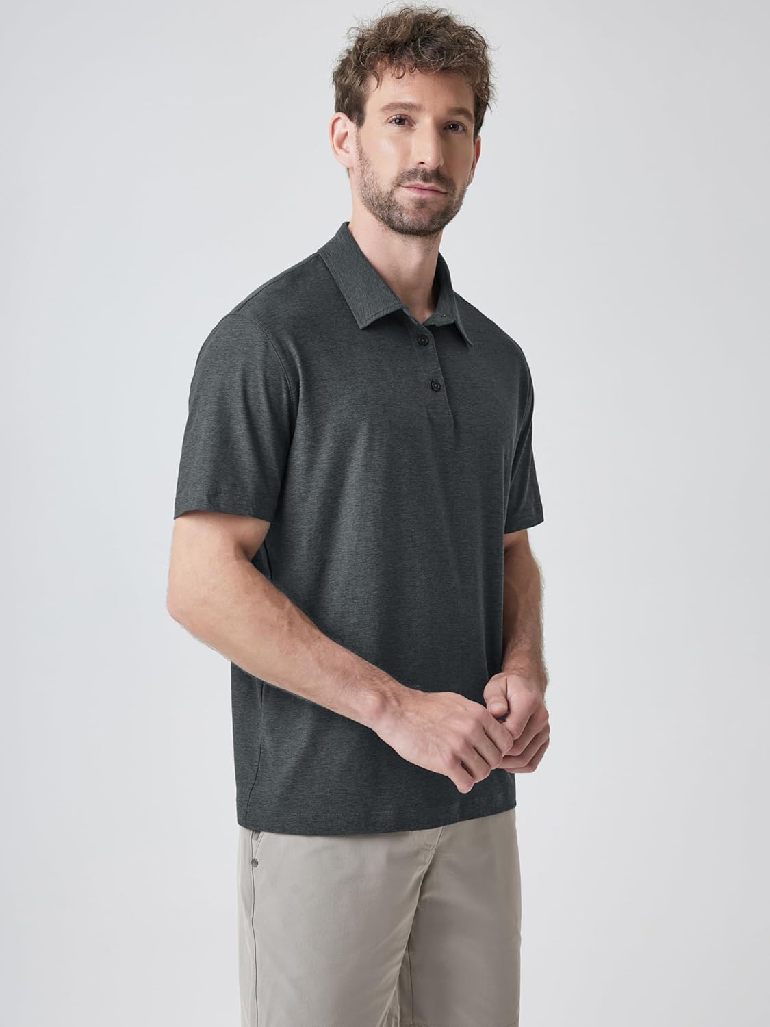 ODODOS Men's Performance Polo - odSTRATUM Tech Short Sleeve Golf T-Shirts Ultra Soft Moisture Wicking UPF 50+ Casual Tops