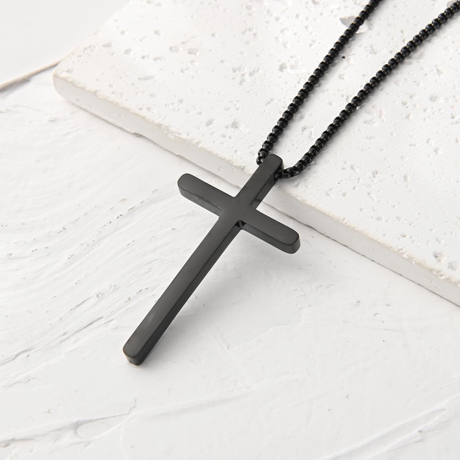 Stainless Steel Cross Pendant Necklace, Black and Silver, Box Chain, Religious Jewelry,for gift box - Image 4