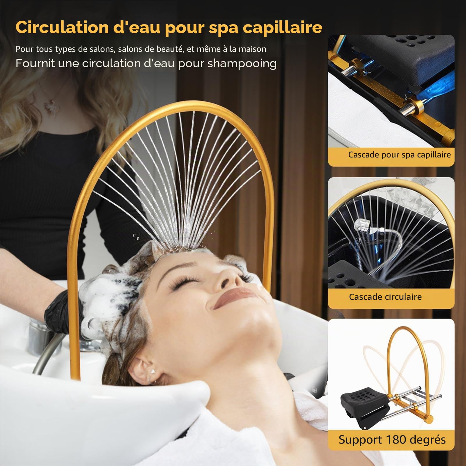 Équipement de Spa de Tête, Cascade Circulaire, Soins Capillaires, Massage pour la Relaxation du Cuir Chevelu avec Réglage de l'angle à 180 °, pour Salon de beauté à Domicile