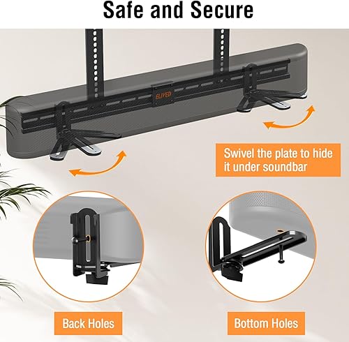 Miniatura 4 de ELIVED Soporte de barra de sonido debajo del televisor, soporte de montaje de barra de sonido para TV con soportes giratorios de 6.5 pulgadas para