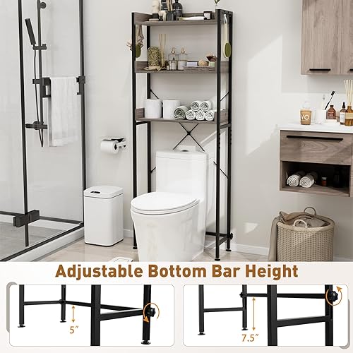 Miniatura 6 de Julimoon - Organizador de almacenamiento para inodoro de 3 niveles con 4 ganchos, barra inferior ajustable, dispositivo antivuelco, se adapta a la