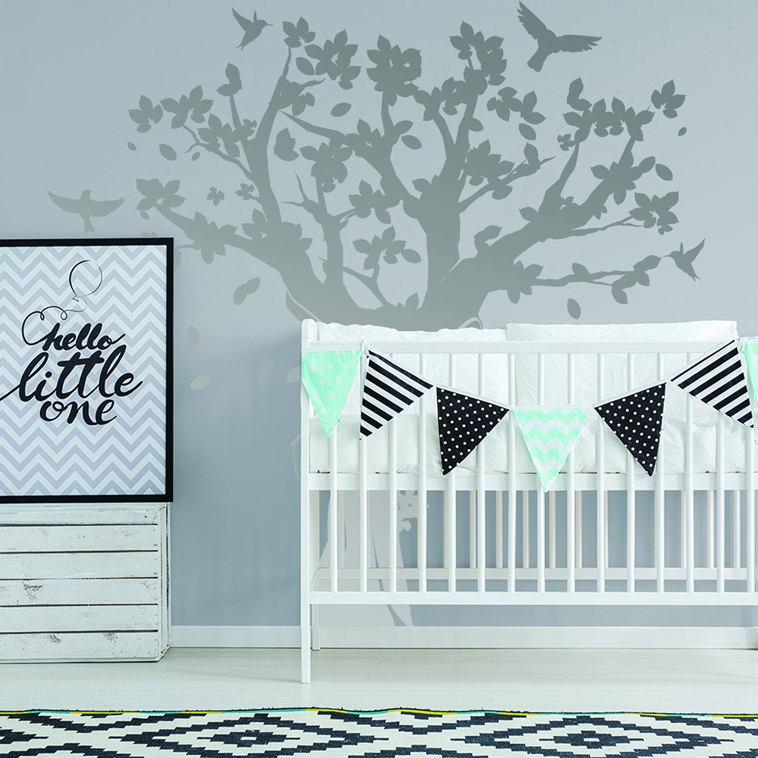 Adesivo da parete con albero – grande adesivo in vinile per cameretta dei bambini, bianco e nero, decorazione per soggiorno camera da letto