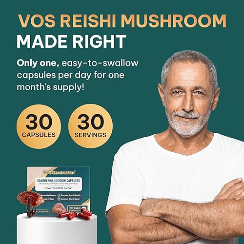 Miniatura 6 de VOS GANOLUCIDUM - Cápsulas de suplementos de hongos reishi rojos para inmunidad, longevidad, extracto de Ganoderma lucidum, hongos reishi veganos