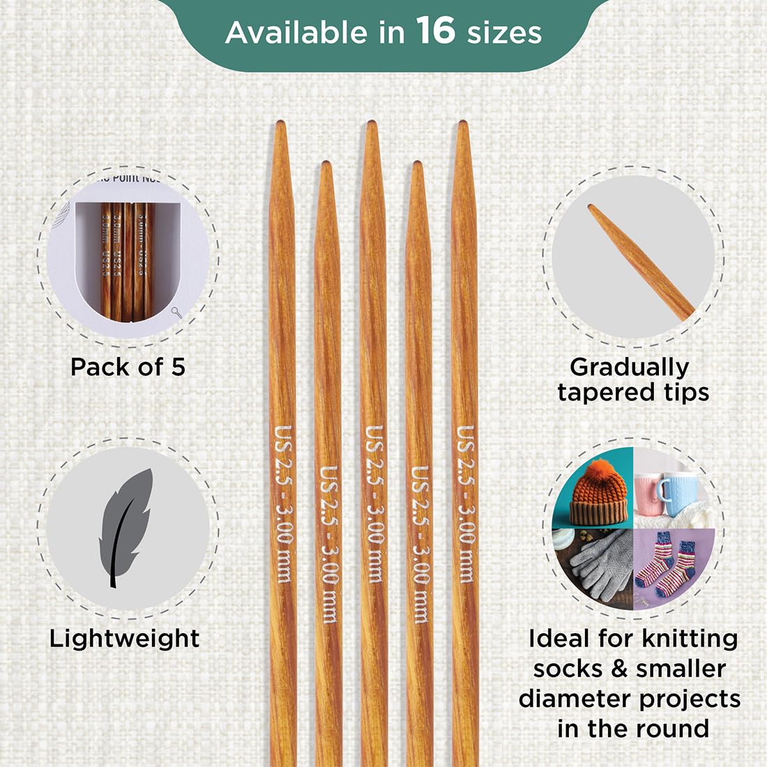 KnitPro Dreamz Double Pointed Needles 6" (15cm), Yellow Topaz, 3.00mm - Image 3