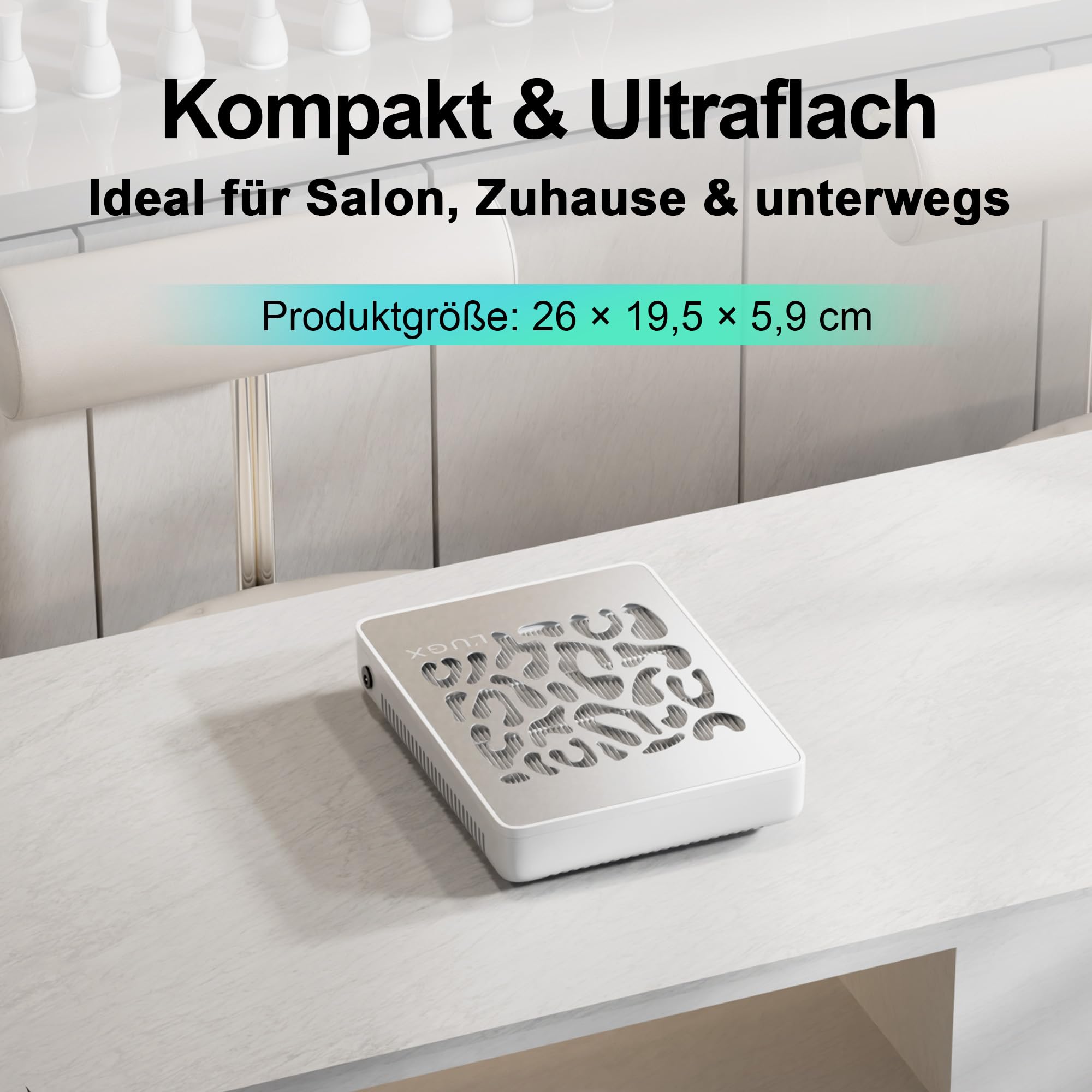 L’UGX Professionelle Staubabsaugung für Nägel, 650Pa Profi Absaugung, 4500 U/min Bürstenloser Motor, Leise, Für Maniküre & Pediküre, inkl. 30 Filterpapier - 608S
