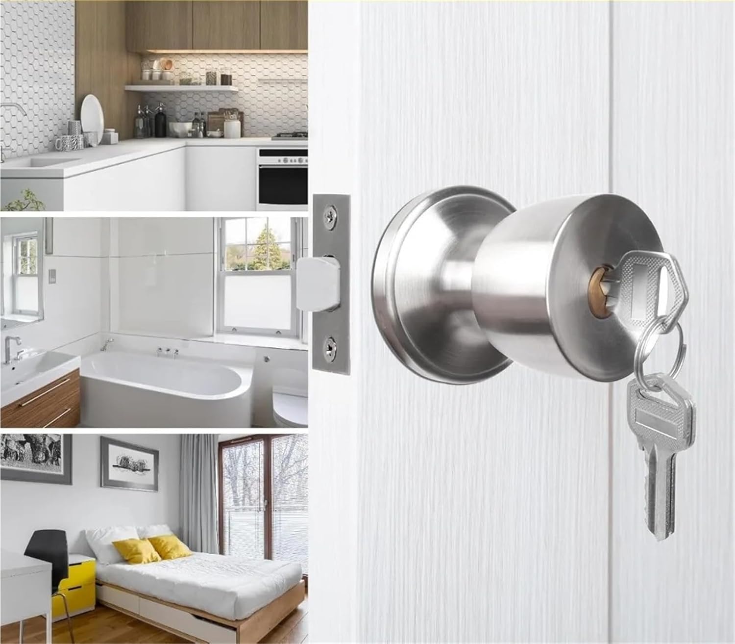 Exterior Door Knob Lock Satin Nickel Door Knob with Lock and Key Door Locks for Bedrooms Door Hardware & Locks 1Pack Silver Door