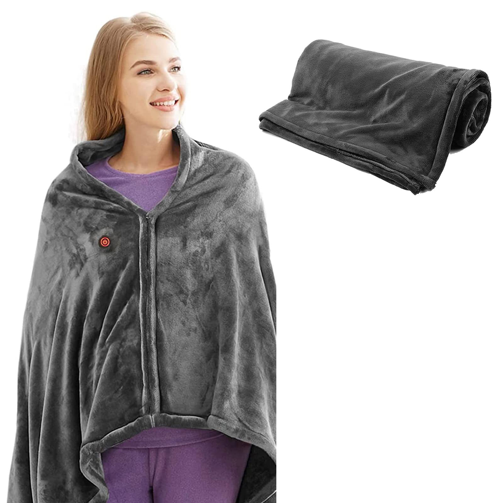 Coperta elettrica indossabile con USB, scialle riscaldabile, con cerniera, multifunzionale e portatile, in velluto corallo, per viaggi, casa, ufficio (150 x 85 cm)