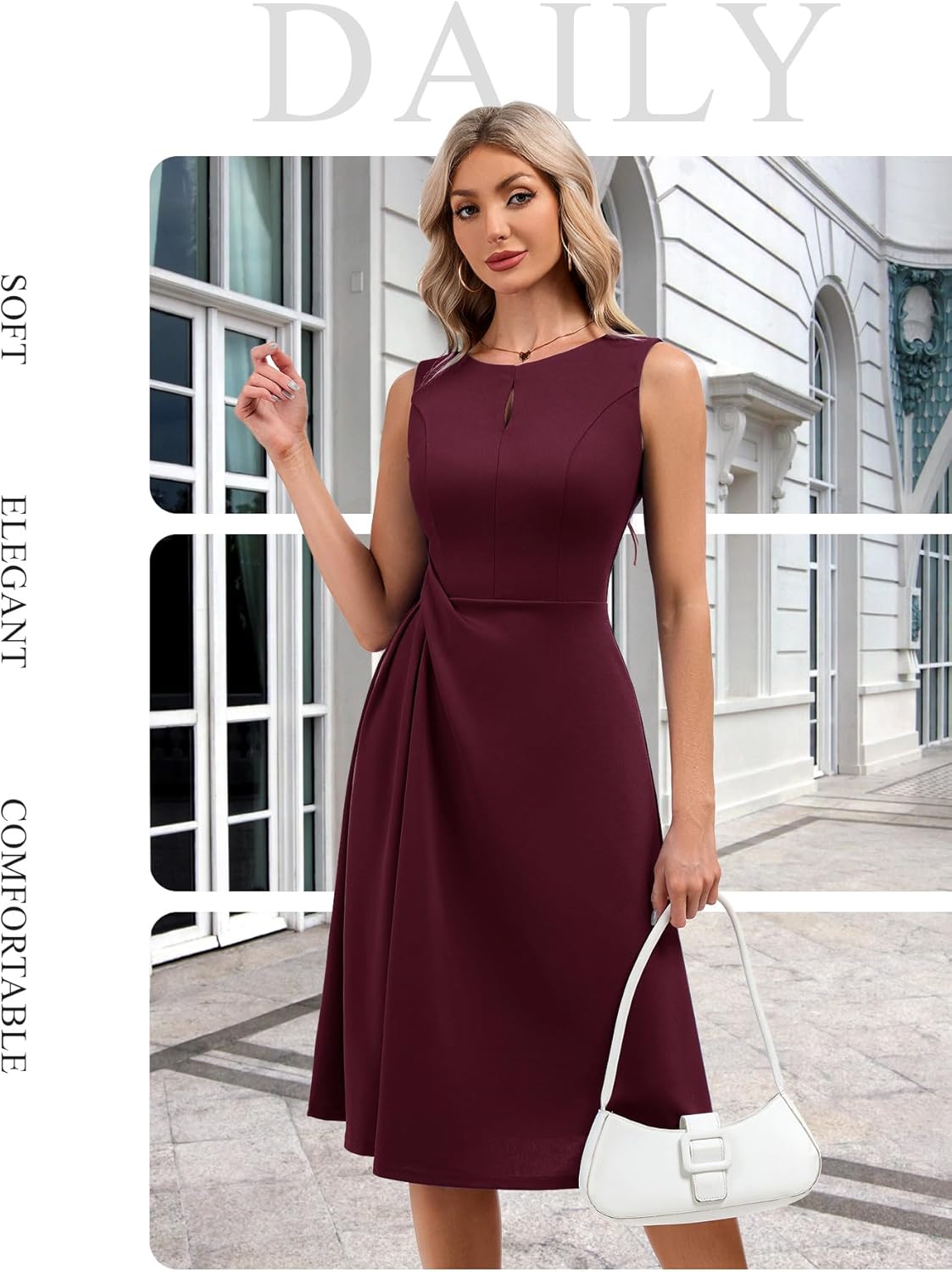 Aupuls Midi Wedding Guest Dresses for Women Formal Sleeveless Cocktail Dress - Image 3