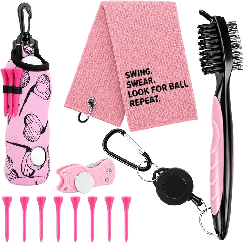 Lonfliness 12 Pcs Swing Swear Look for Ball Repeat Golf Accessories Kit Include Golf Ball Bag with Hook Towel Tees Divot Repair Tool Cleaner Brush Portable Neoprene Accessories for Golfers Gift