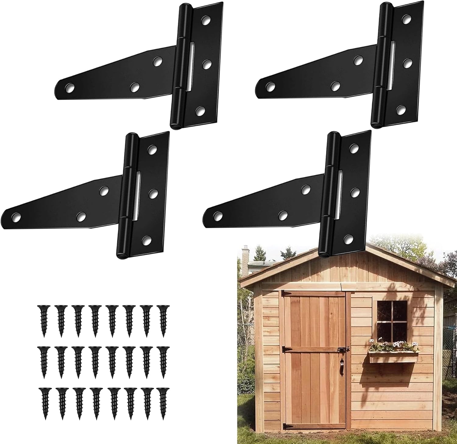 T Hinge Set - 4 Piece Heavy Duty Gate Hinges - Black Powder Coated