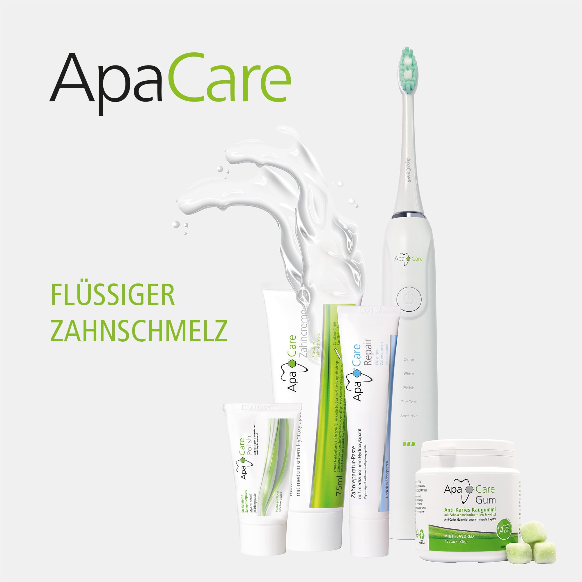 ApaCare Dentifricio rimineralizzante con smalto liquido | 12 x 75 ml | Dentifricio con idrossiapatite medicinale e fluoro