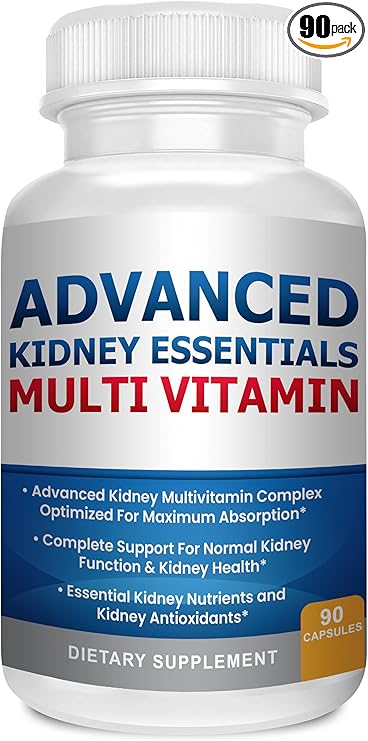 Advanced Kidney Essentials Multivitamin. Kidney Support Supplement for Complete Kidney Health. Kidney Health Supplement with Renal Vitamins 90 Caps