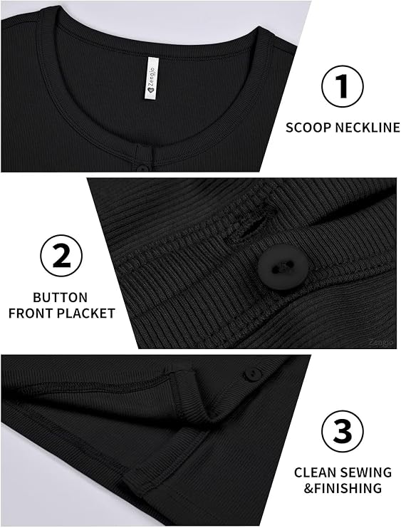 Zengjo Womens Ribbed Long Sleeve Shirt Button Down