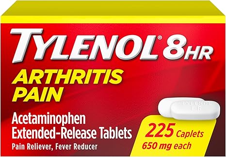 Tylenol Acetaminophen 650mg Extended Release Caplets, 8 Hour Arthritis Pain Relief, Joint Pain Reliever, Fever Reducer, Fast & Long-Lasting Relief, Oral Medicine for Minor Aches, 225 Count