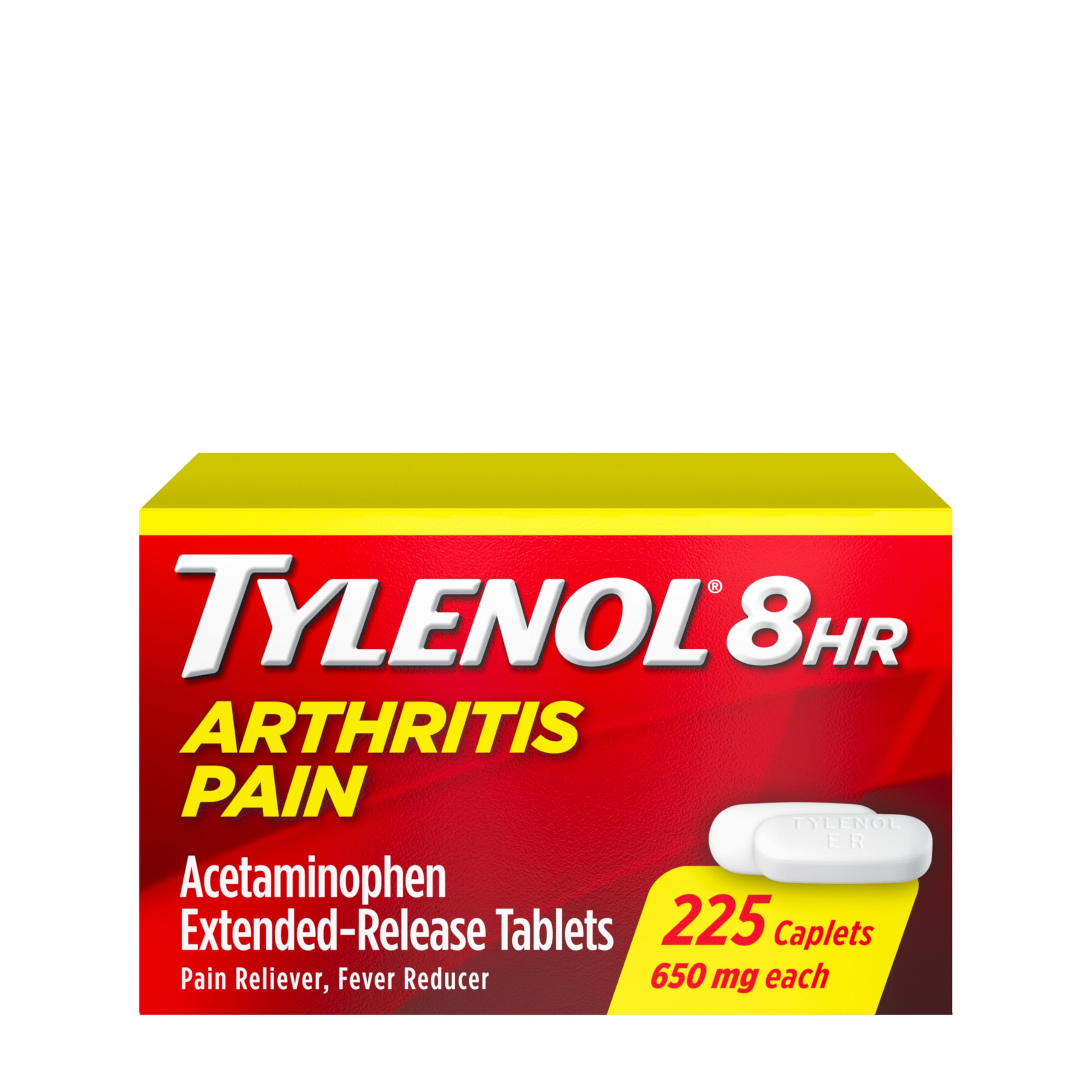 Tylenol Acetaminophen 650mg Extended Release Caplets, 8 Hour Arthritis Pain Relief, Joint Pain Reliever, Fever Reducer, Fast & Long-Lasting Relief, Oral Medicine for Minor Aches, 225 Count