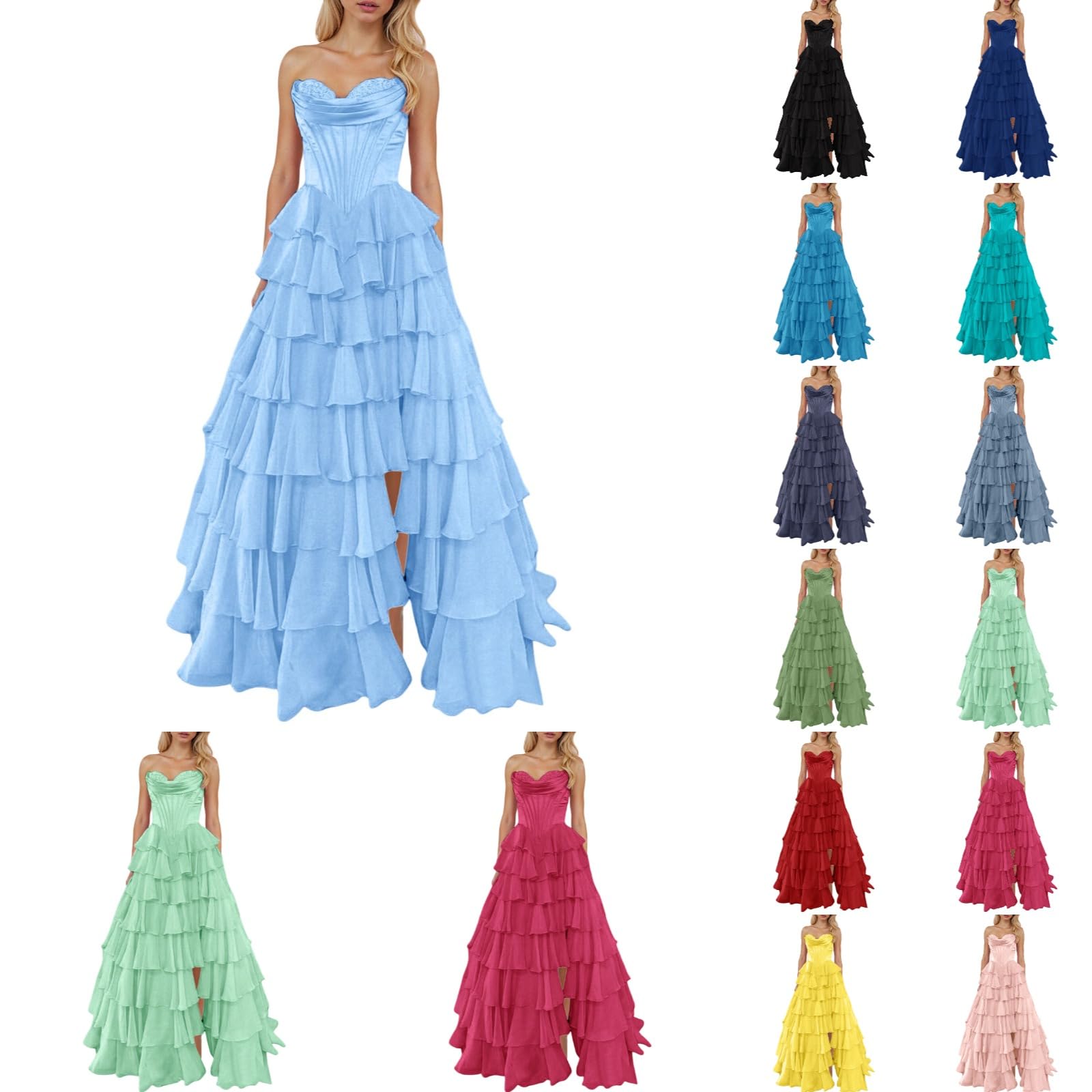 Abiti da Ballo Senza Spalline con Corsetto per Donna, in Chiffon, A Strati, da Sera Formali con Spacco, Abbigliamento Primavera, Vestiti Sexy, Curvy, da Cerimonia, Damigella Bambina