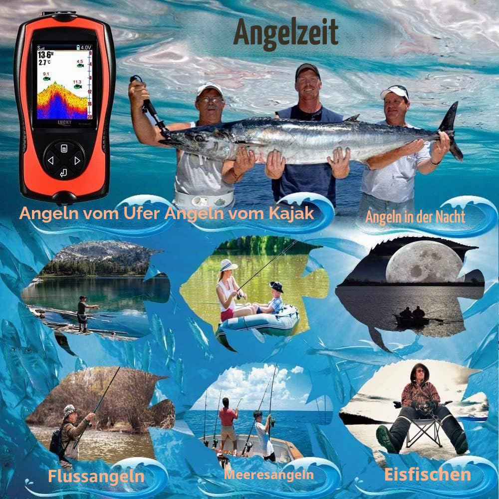 LUCKY Tragbarer Fischfinder Wandler Sonarsensor Wasser Tiefenmesser LCD Bildschirm Echolot Fischfinder zum Eisfischen Meeresangeln