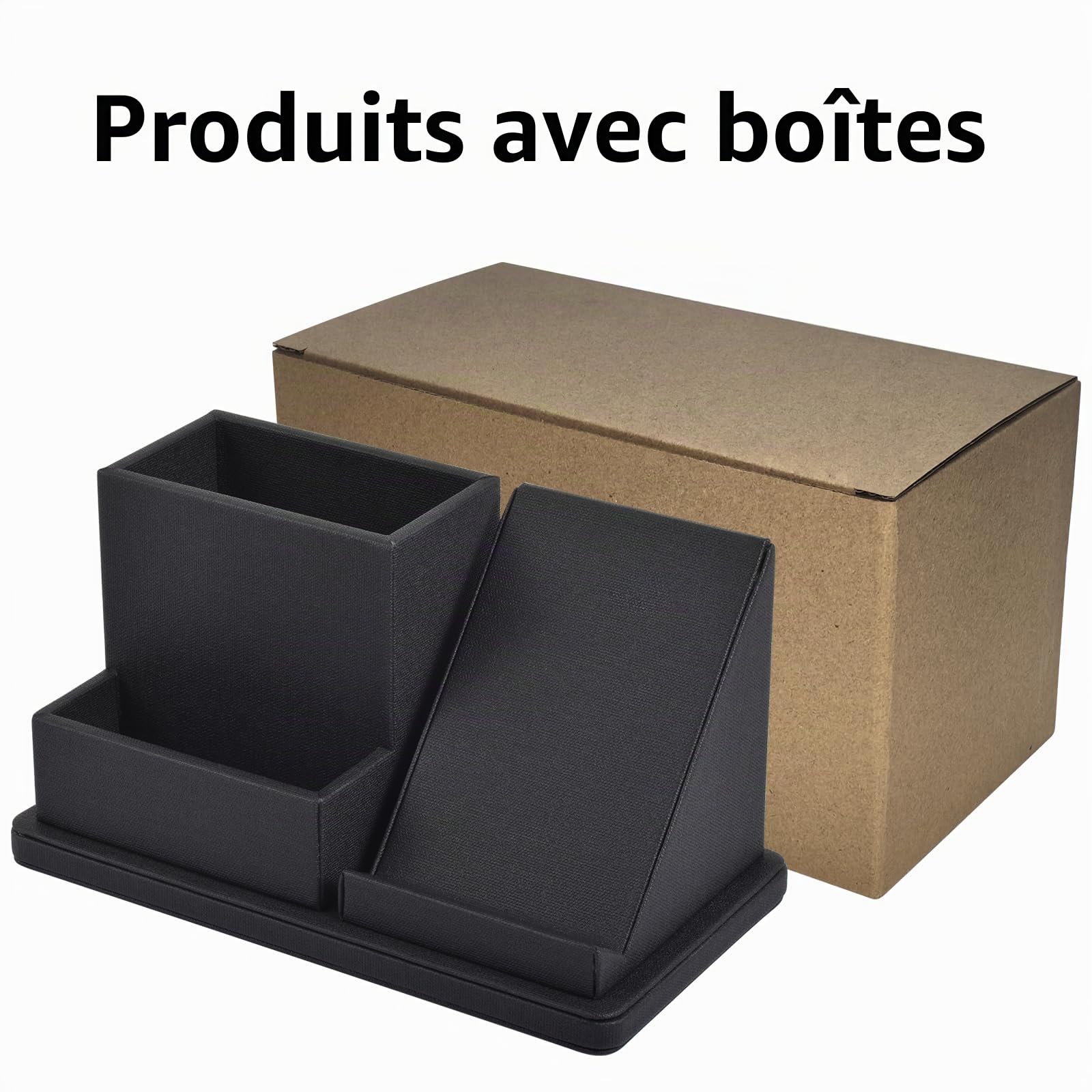 Organiseur de bureau en cuir multifonction avec support pour téléphone portable, télécommande, porte-stylos et porte-cartes de visite
