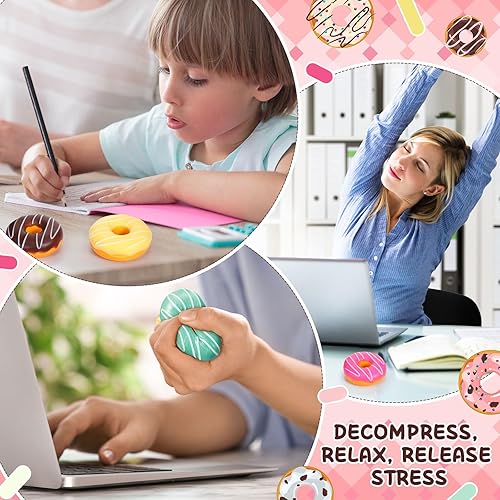 Miniatura 5 de Lenwen Bolas antiestrés con forma de dona arcoíris de 3 pulgadas, dona de levantamiento lento, regalos de fiesta, alivio del estrés, bola para