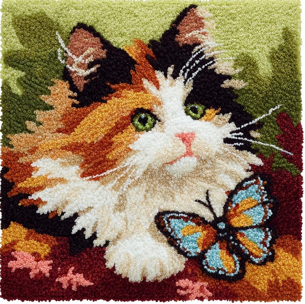 AxiangziK 43x43cm Latch Hook Cushion Making Kit,Cats and Butterflies