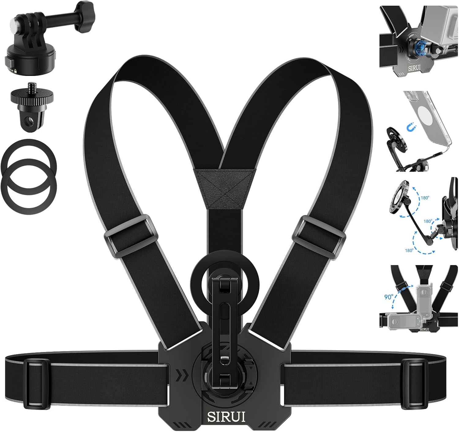 Sirui Quick Release Chest Mount for Action Camera & Phone, Magnetic Adjustable Camera Body Strap with Metal Rings, Body Phone Holder for POV, AM-AC02