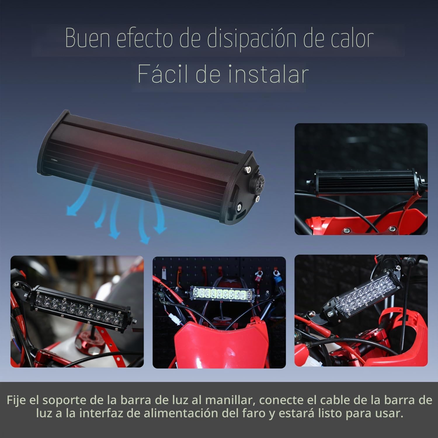 Barra de luz LED doble fila 8 pulgadas, 10-30 V, luz impermeable todoterreno con kit de arnés, universal para manillares 7/8 pulgadas YZ125 YZ250F WR250F