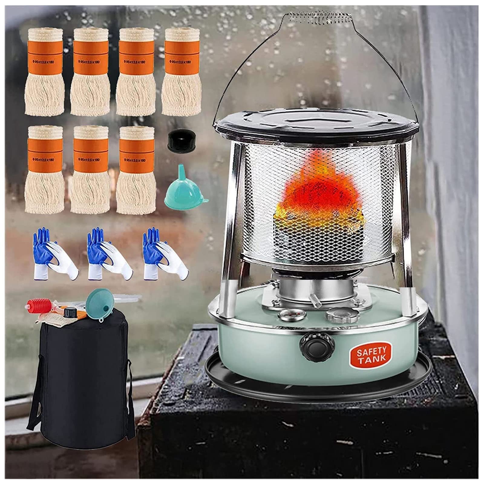 Petroleumofen 4.5 L, 2600w Tragbarer Heizstrahler Badezimmer, Heizung Ohne Strom, Mit 6 Docht, Höhenverstellbar 34-46cm, Für Camping Zeltheizung Kochen Oder Braten