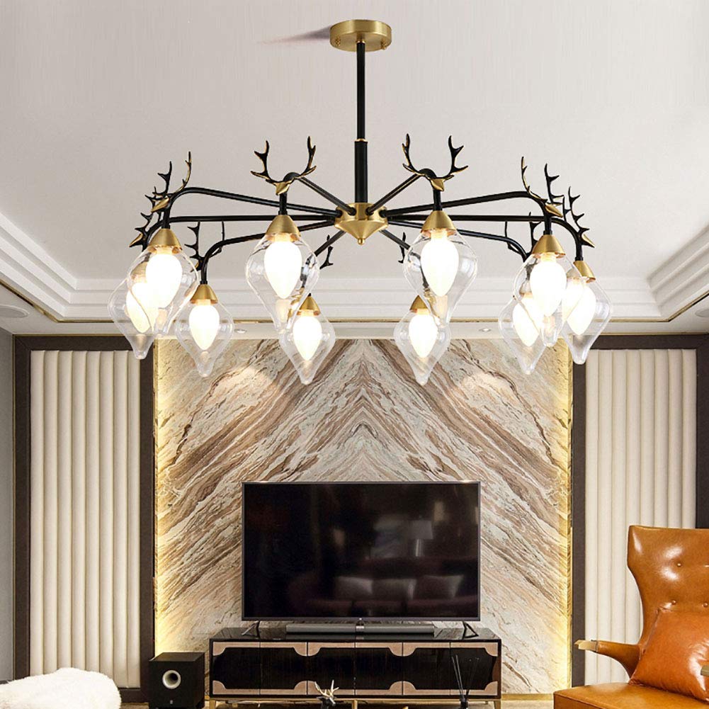 Living Room,Antler Chandelier Brushed Brass Ceiling Light