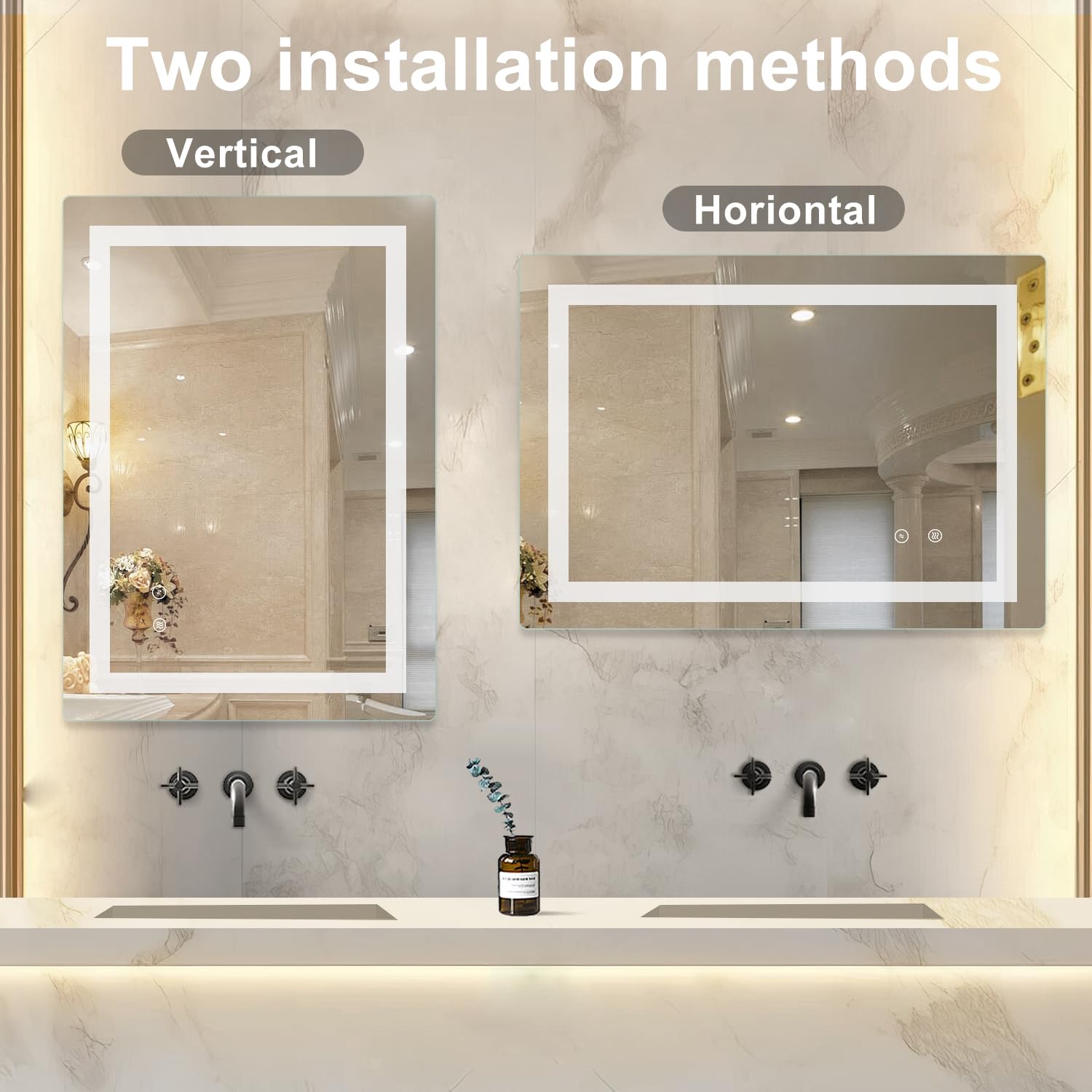 Miroir Salle De Bain éclairé LED Antibuée 80x60 Cm Forme Feuille - Réglable 3 Tons + Luminosité - Verre Grossissant 10x Antidéflagrant - 6