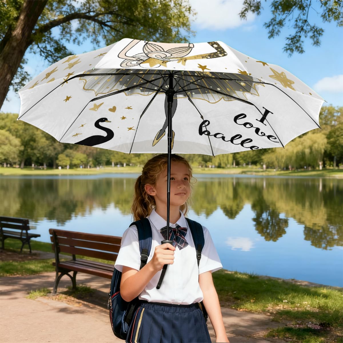 Paraguas plegable con cierre automático, para niña de ballet, resistente a los rayos UV, automático, portátil, ligero, paraguas de lluvia para adultos y niños