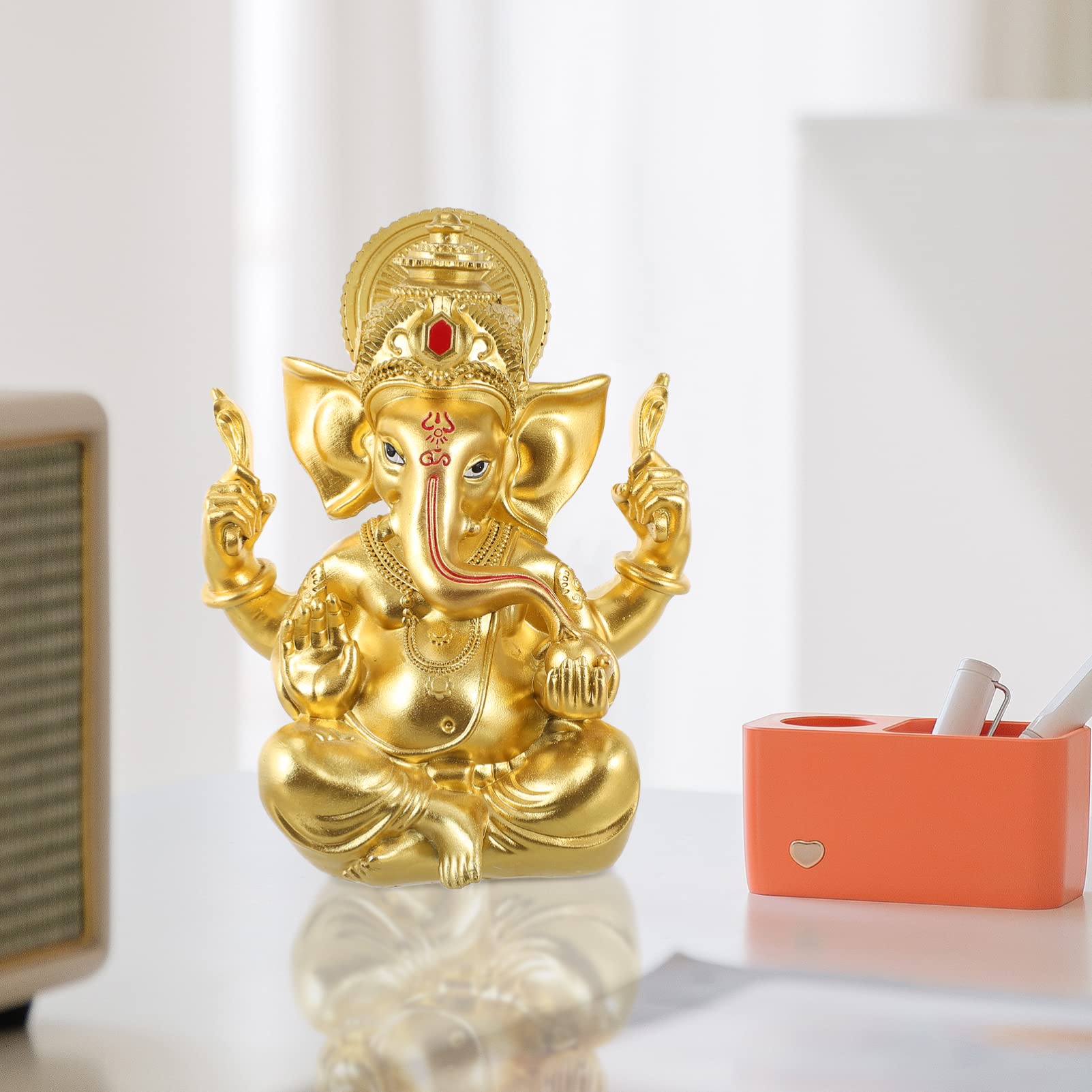 ABOOFAN Estatua de Buda Elefante de Resina Dorada, Figura Artesanal Decorativa, Adorno para Meditación y Bendición, Adecuado para Decoración del Hogar y Oficina