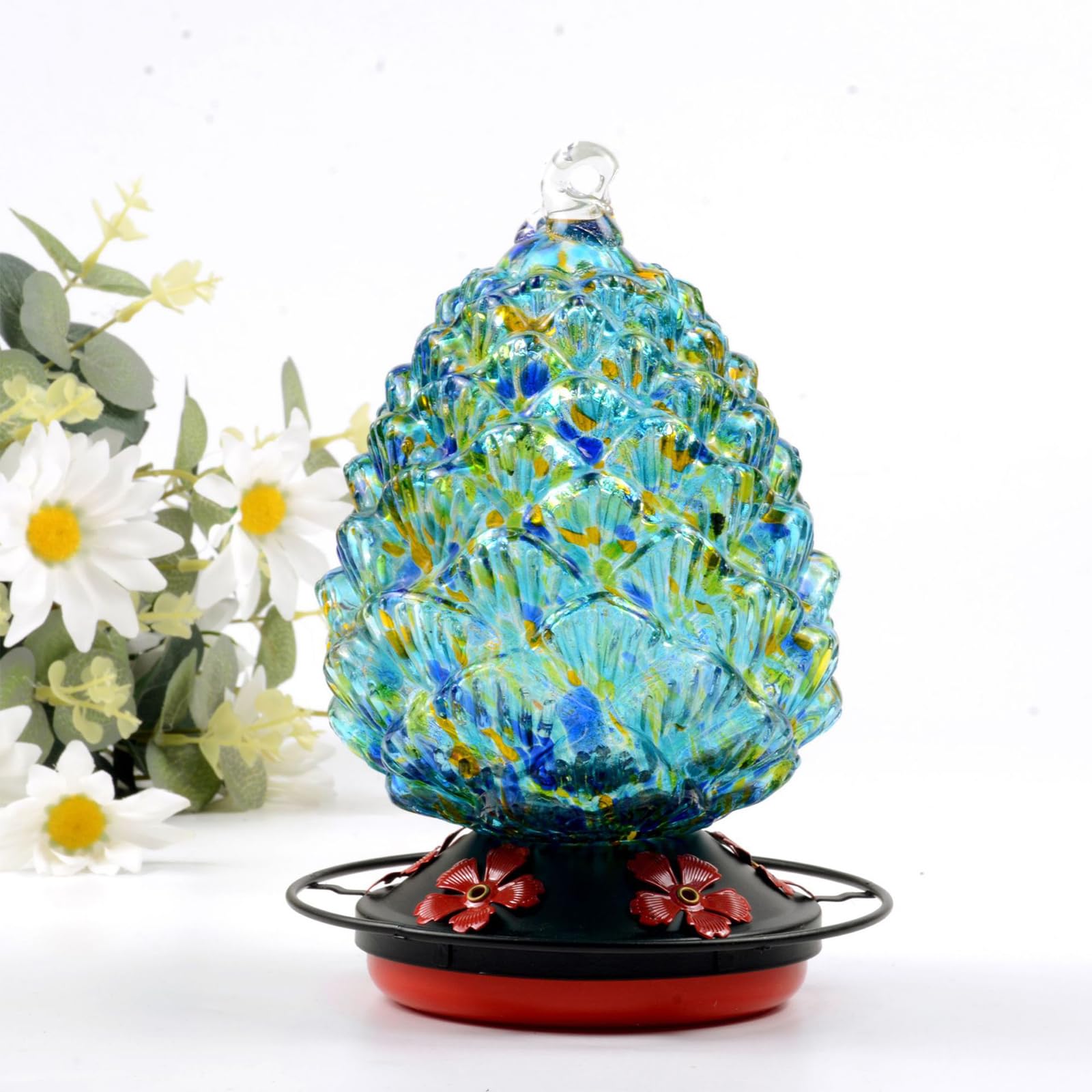 Comedero para pájaros para observadores de colibríes, Colgante de con Base de Metal y Soporte para Percha, alimentador de vidrieras para Patio, balcón, Patio, decoración para Amantes de los de