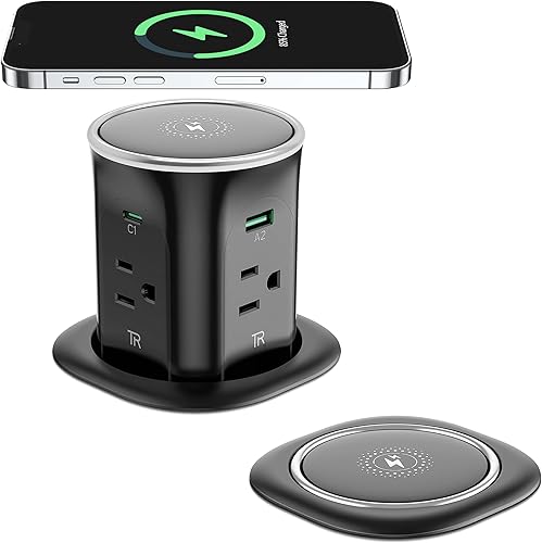 Miniatura 12 de Jgstkcity - Enchufe de mostrador emergente con cargador inalámbrico de 15W, puertos USB C de 20W, montaje empotrado resistente a manipulaciones,