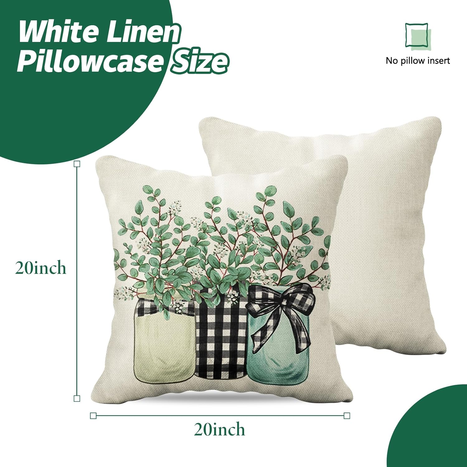 Spring Summer Green Farmhouse Eucalyptus Lamb Ear Wreath Throw Pillow Covers, 20 x 20 Inch Bless Our Sweet Home Buffalo Plaid Cushion Case for Sofa Couch Set of 4