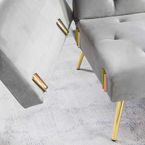 Miniatura 9 de Sofá cama futón de terciopelo con 2 almohadas, moderno sofá cama convertible reclinable, plegable tapizado, 3 ángulos ajustables, asiento de espuma