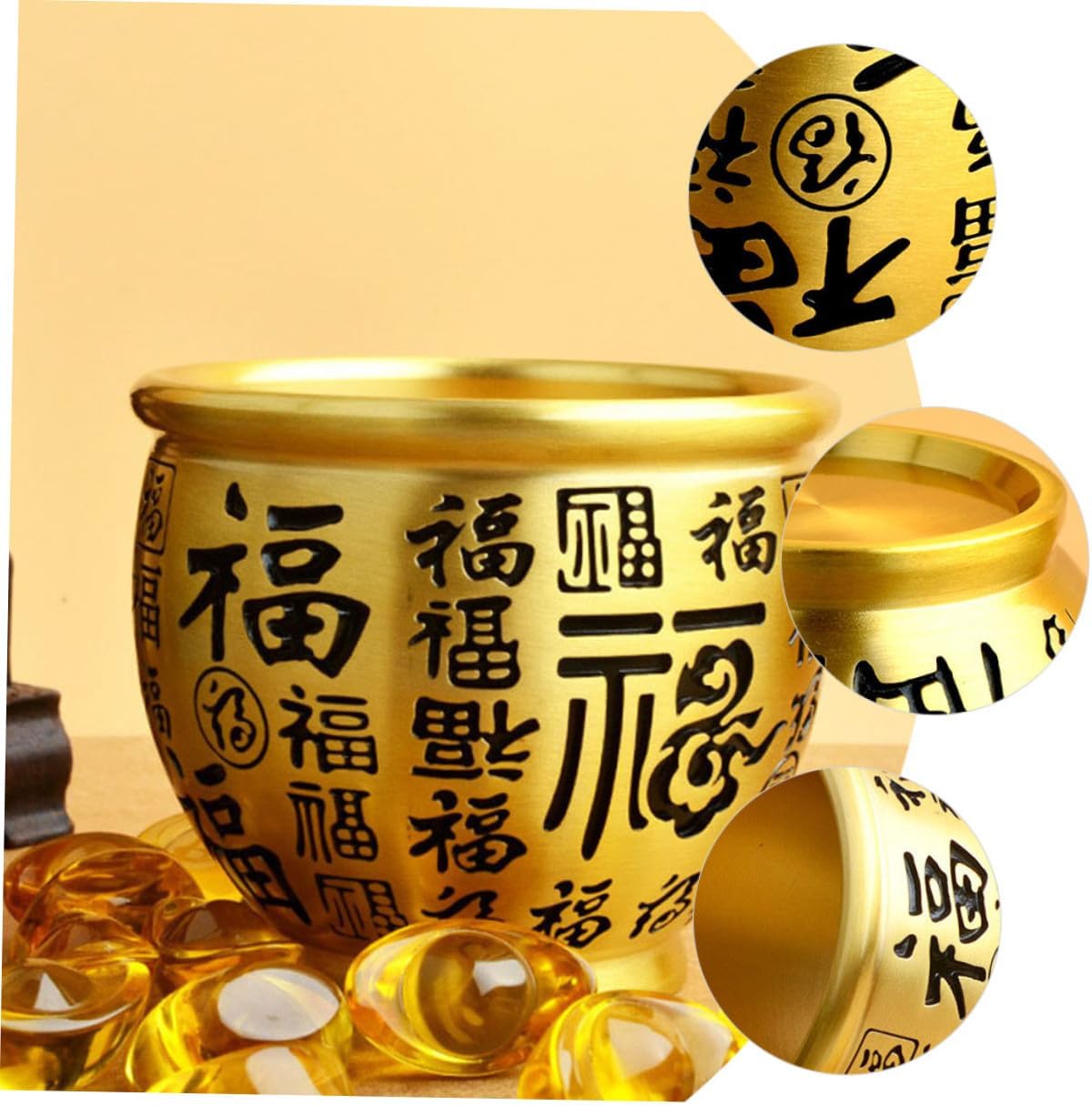 LIFKOME Brass Chinese Treasure Bowl Decorative Fortune Basin Large Desktop Offering Bowl Feng Shui Wealth Accent for Home Living Room Office