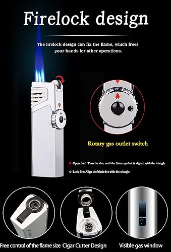 Miniatura 3 de -Encendedores recargables resistentes al viento - Encendedores de gas butano de metal - Encendedor de inyección directa triple turbo - Fija la