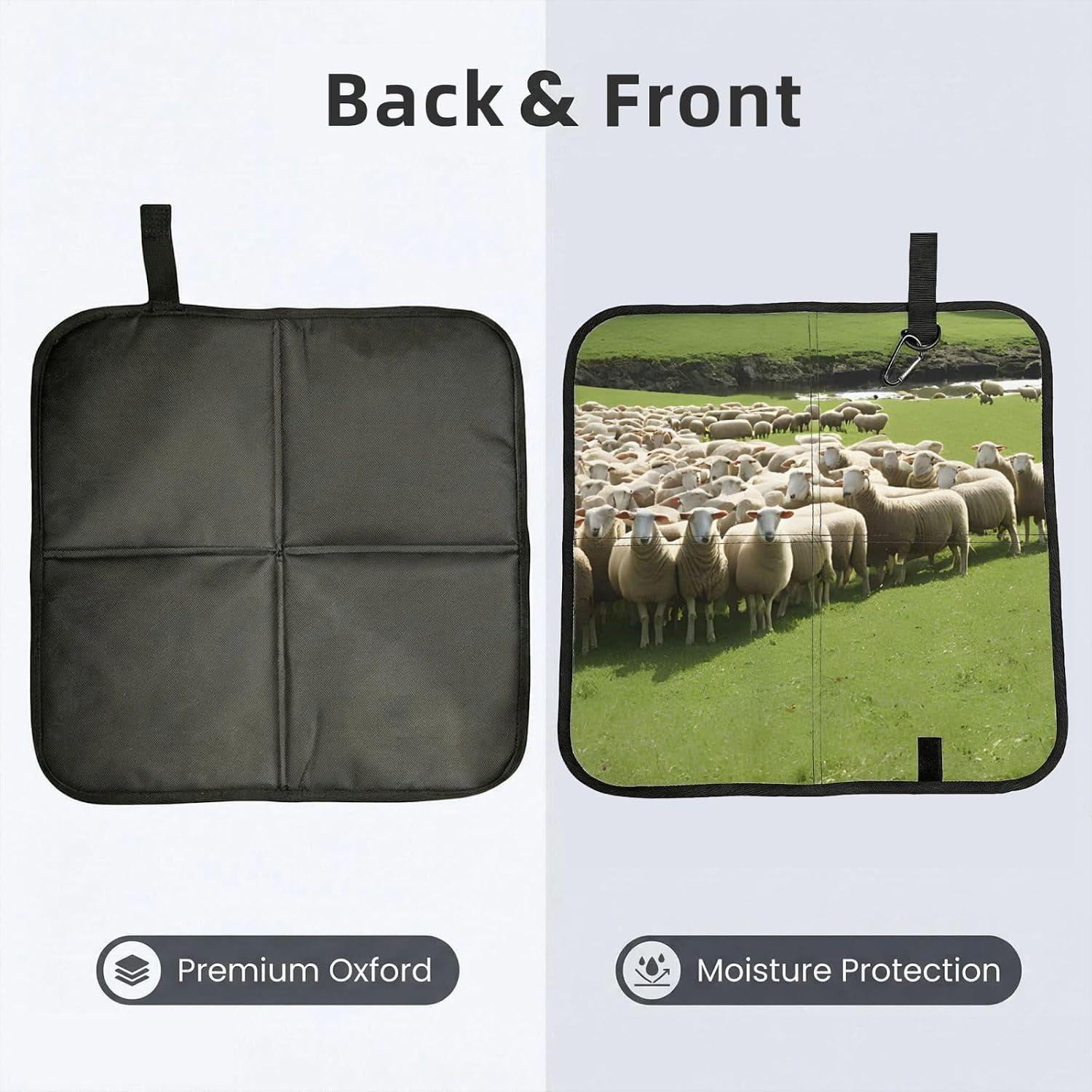 (Sheep and Lambs) Sitting Pad Foldable Seat Cushion Lightweight Camping Seat Mat with Hook for Outdoor Hiking Picnic Camping