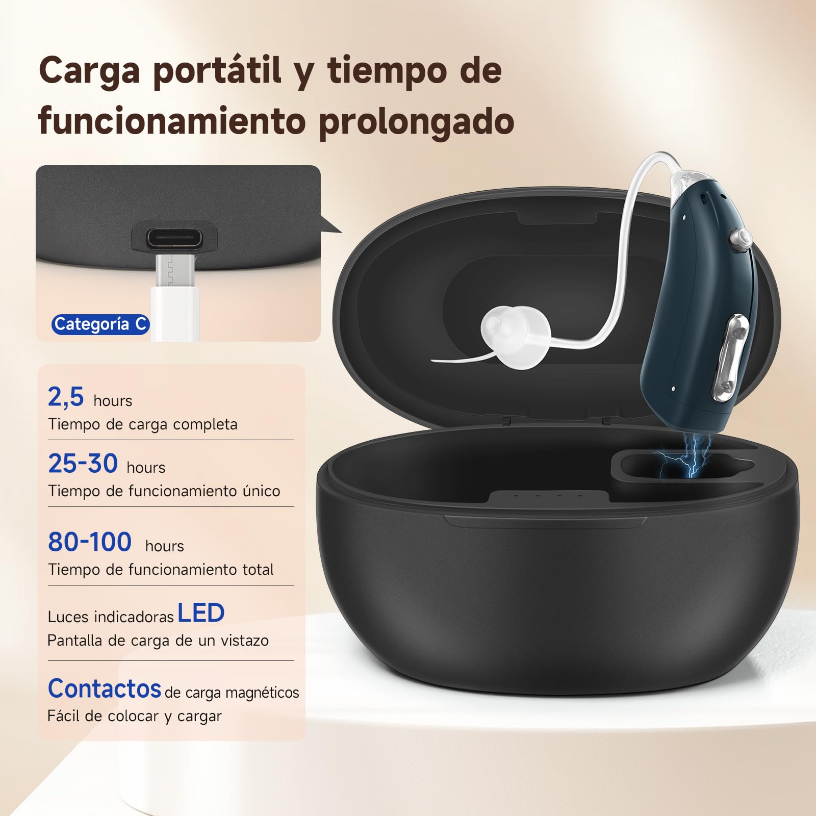 Aparato para personas mayores con sonido claro, recargable, volumen y modos ajustables (A318)