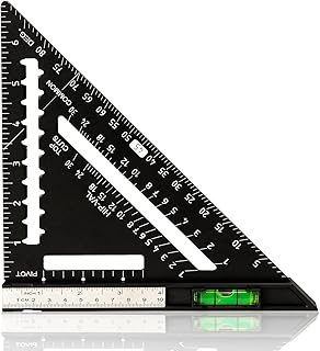 7 inch Rafter Square with Level, Aluminum Metal Triangle Ruler Carpenter Square Woodworking Layout Tool Aluminum Triangle Tool Stainless Steel Ruler (Black)