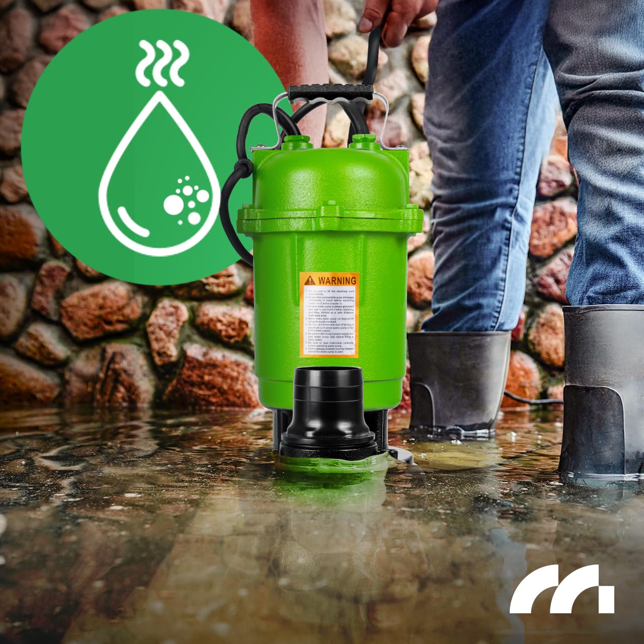 MalTec Pompa głębinowa do czyszczenia brudnej wody z rozdrabniaczem, 12000 l/h, głębokość 8 m, z metalu, przełącznik pływakowy, pompa
