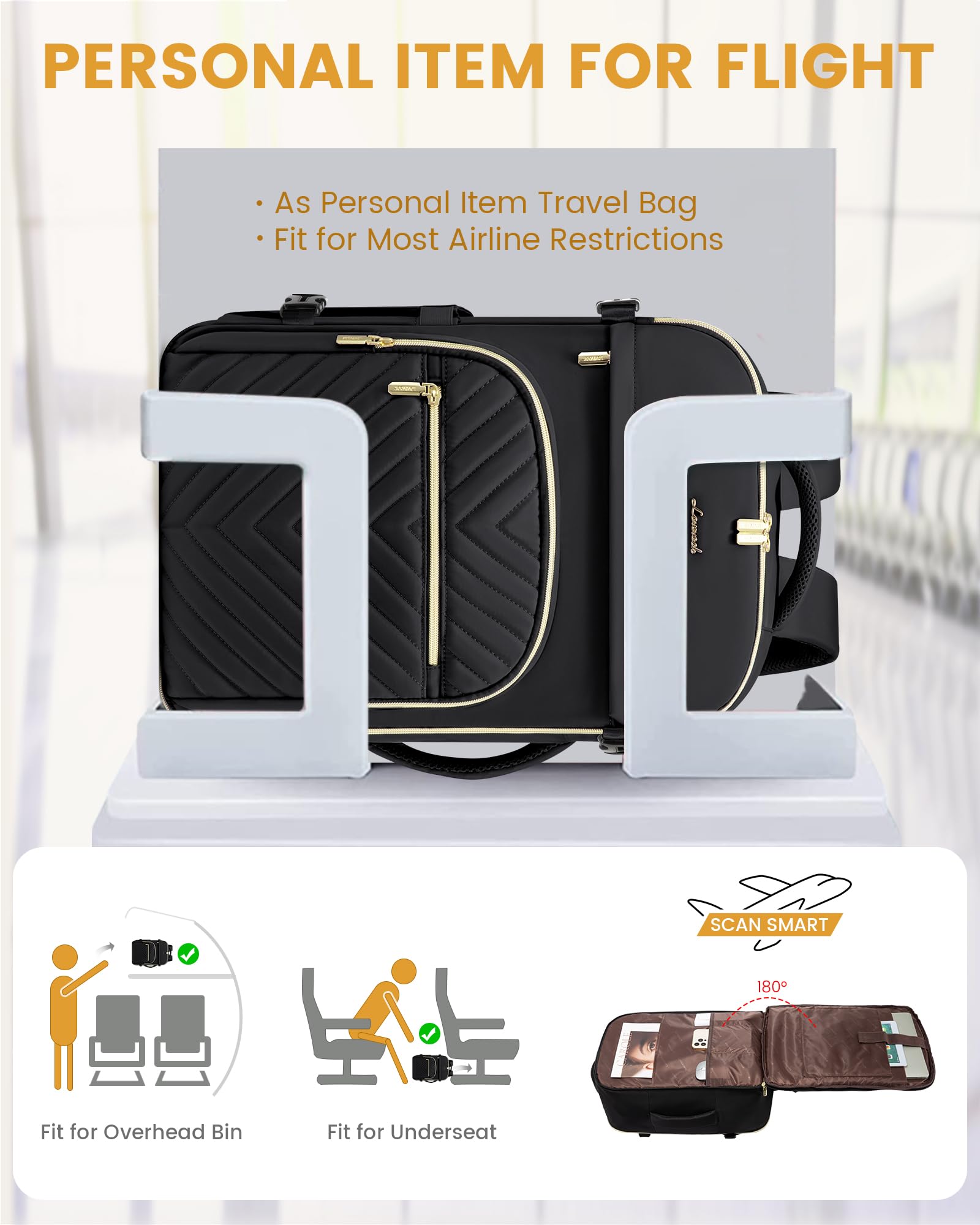 Produktbild von LOVEVOOK Handgepäck Rucksack, 40L Groß Reiserucksack Damen Flugzeug Koffer Travel Backpack