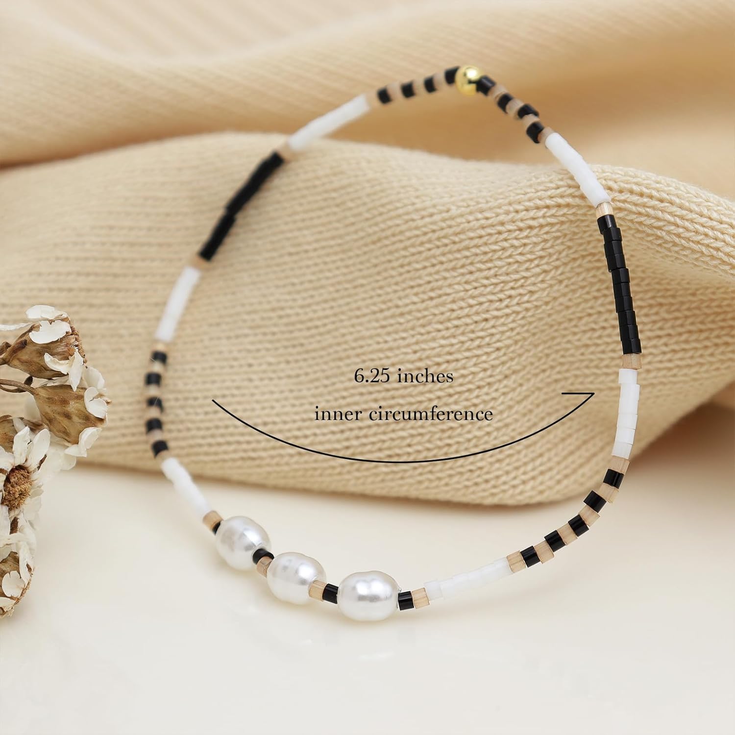 Boho Beads Stack Bracelets for Women, Dainty Handmade Freshwater Pearl Gold Beaded Stretch Friendship Bracelets Prom Jewelry Gift. - Image 3