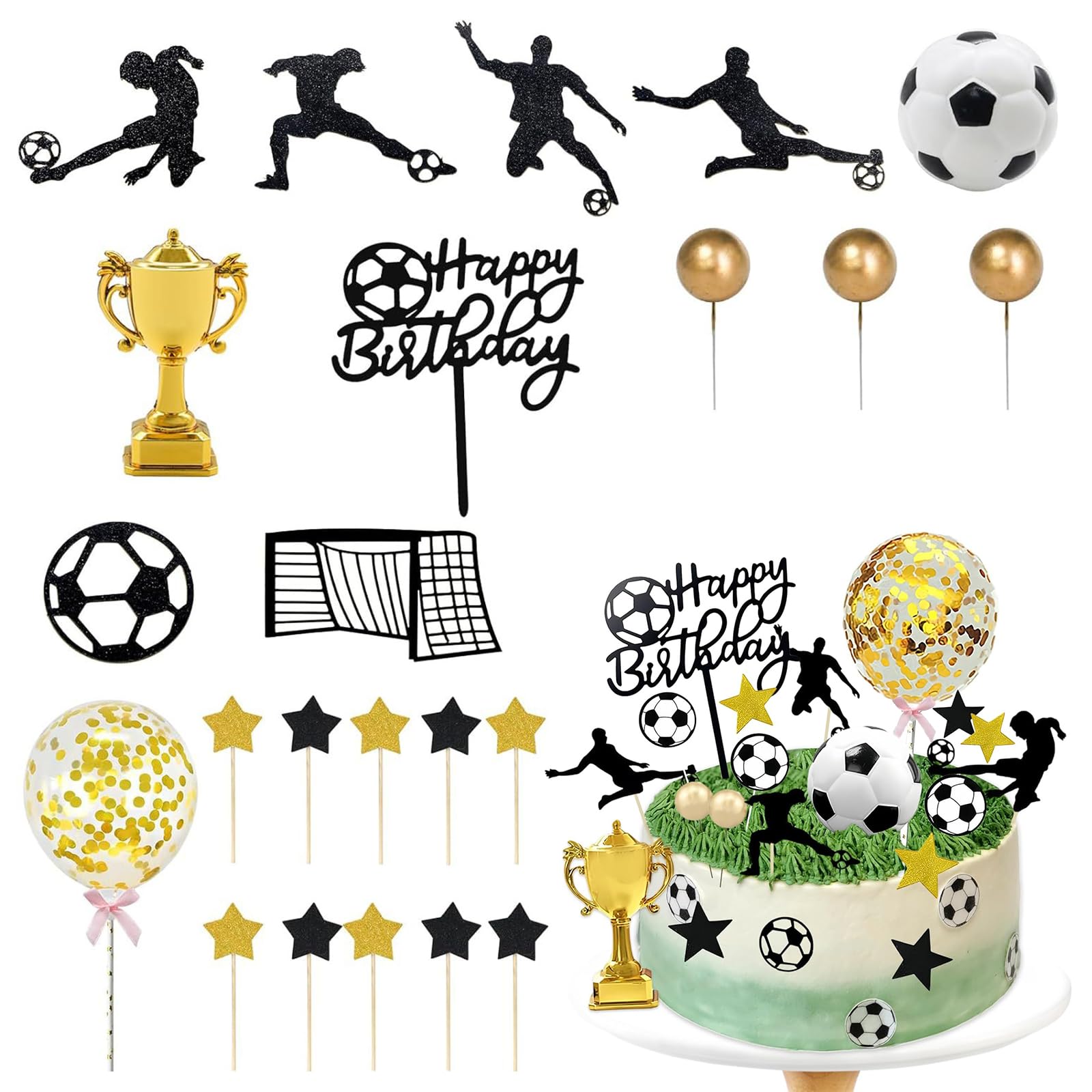TENGWA 23 PCS Football Cake Decorations Small Gifts Football Cake Toppers for Boys Soccer Figurines Soccer Cupcake Picks Birthday Parties Children — image 1