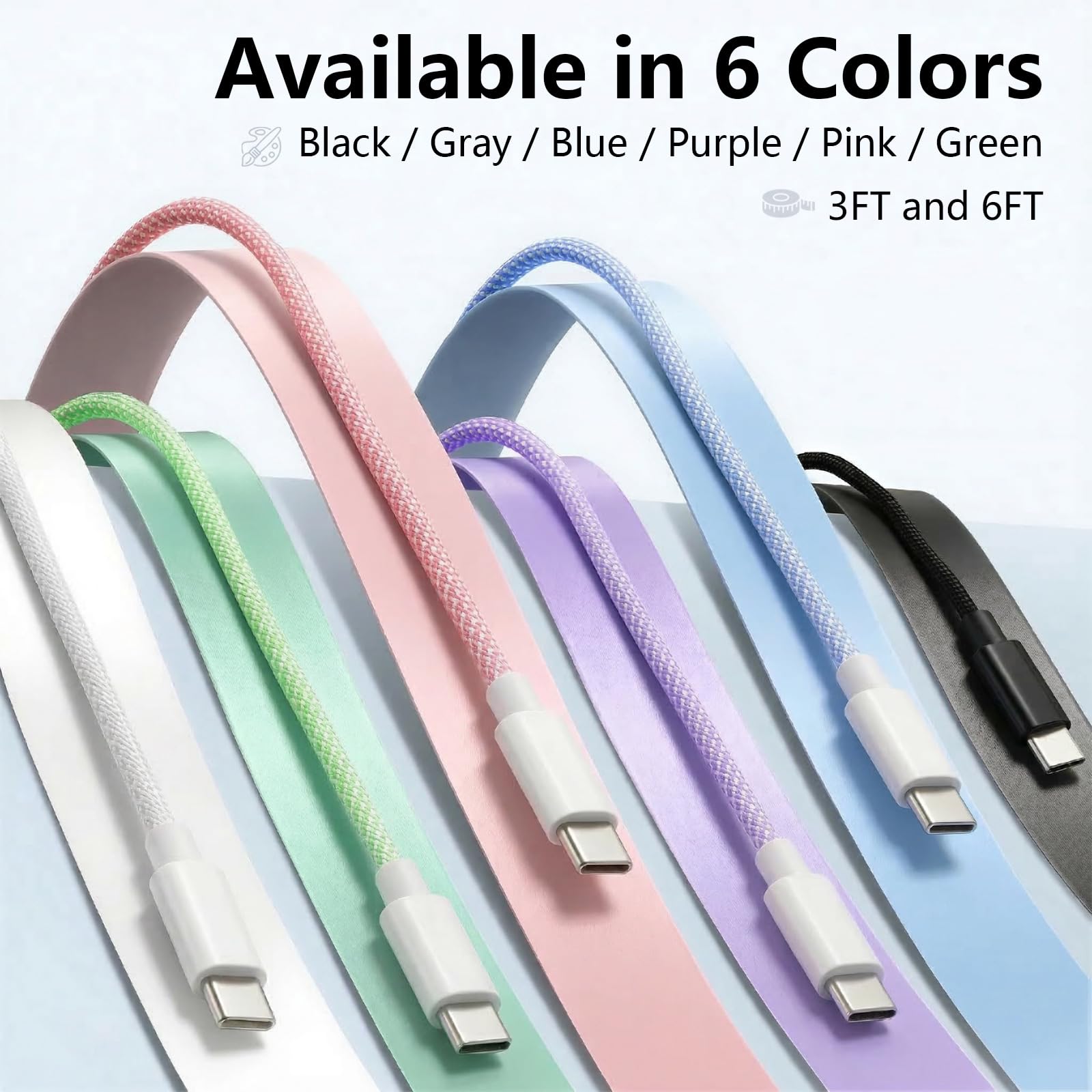 Cable de carga USB C a C, cable trenzado tipo C de carga rápida de 60 W para iPhone 15 Pro Max/MacBook Pro Air/iPad/Samsung Galaxy S24 (verde, 2 x 6.6 pies)
