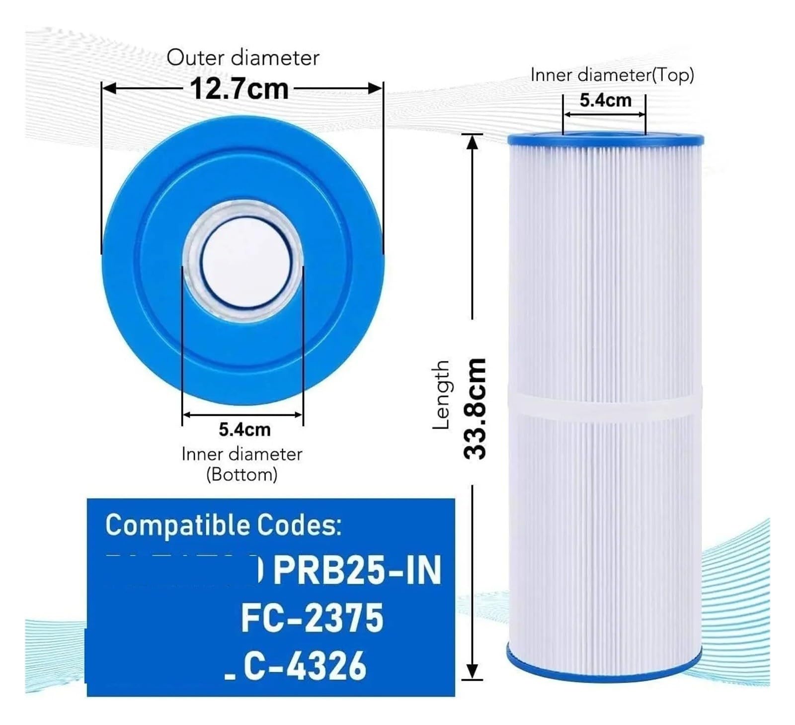 Filtro de bañera de hidromasaje PRB25-IN, Compatible con Pleatco PRB25, Unicel C-4326, Guardian 413-106, Filbur FC-2375/FC-2370, 17-2327, Filtro de SPA PRB25IN(1pcs)
